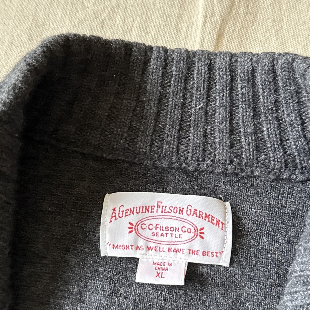 C.C. Filson Wool Full Zip Cardigan Pockets Gray Sz XL Grandpa Core Cottage Core - Picture 3 of 12